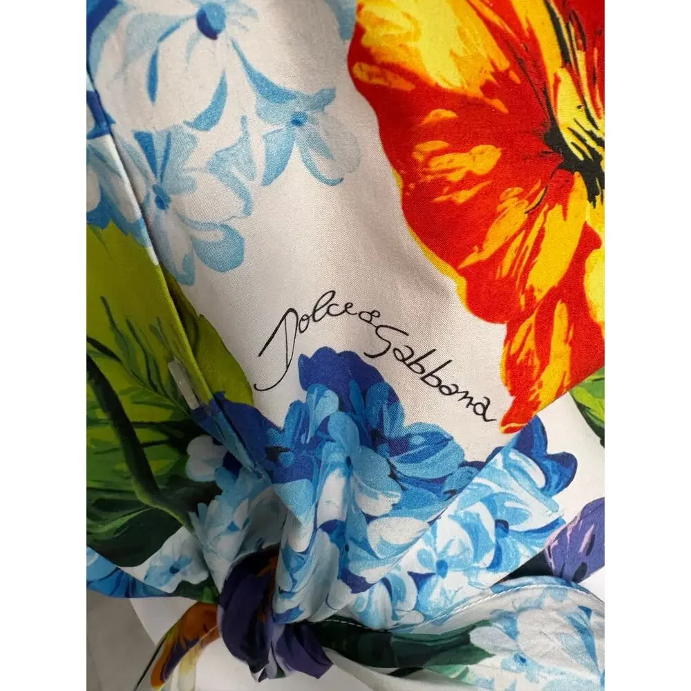Dolce & Gabbana Tropical Floral Print Shirt Tie Front Hydrangea Size 42